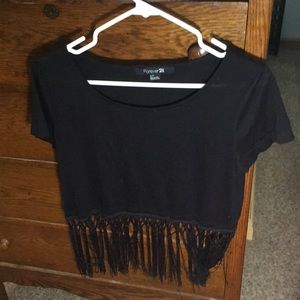 Black fringe crop top